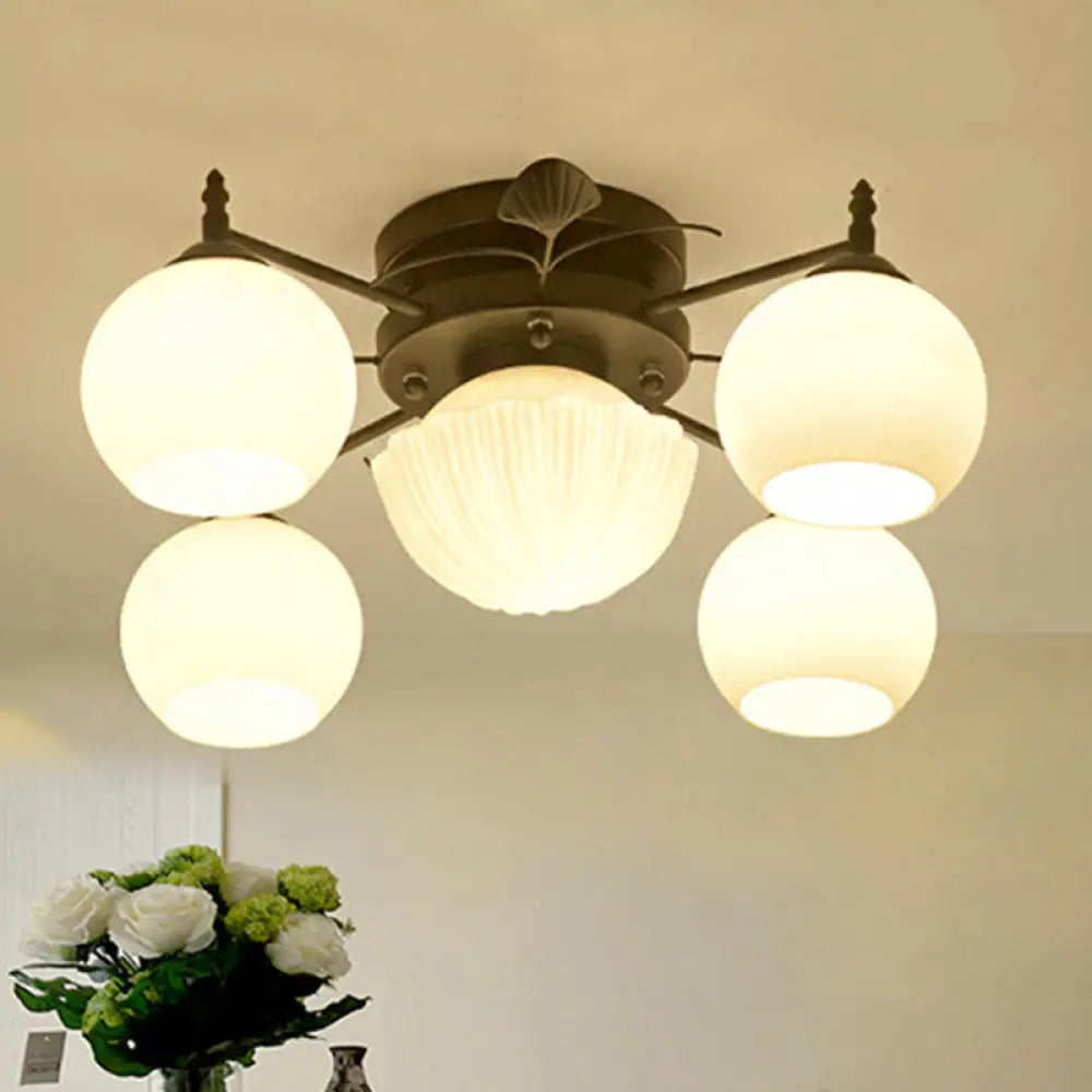 semi-mount-bubble-shade-living-room-ceiling-light-traditional-white-glass-with-5-7-lights-black-712