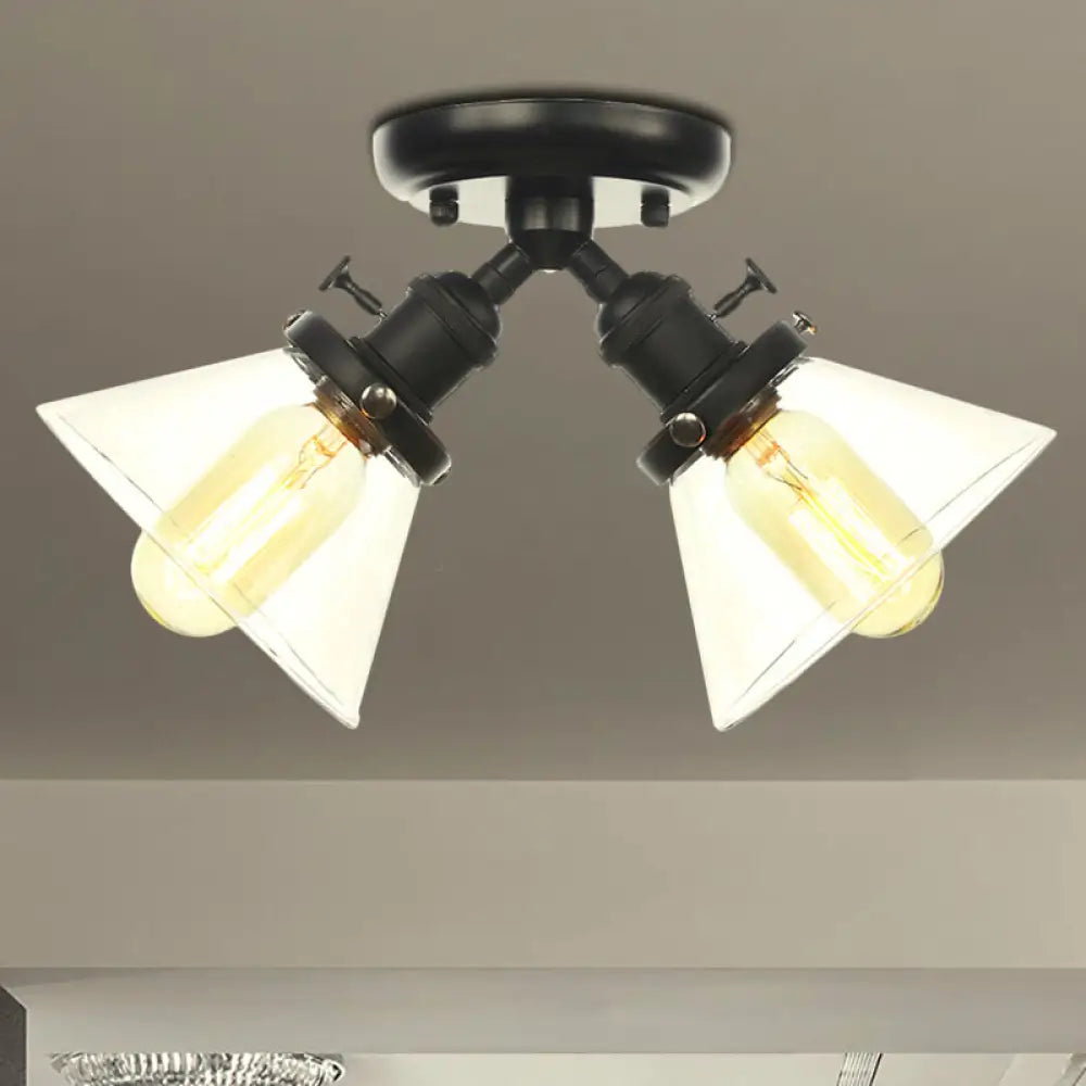vintage-style-restaurant-ceiling-light-fixture-2-heads-black-bronze-semi-flush-mount-amber-clear-conic-glass-shade-949